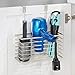 mDesign Steel Over Cabinet/Door Hair Dryer Holder Storage, Hair Styling Tool Organizer Basket for Bathroom - Blow Dryer, Flat Iron, Curling Wand, Straightener, Linelle Collection - Satin