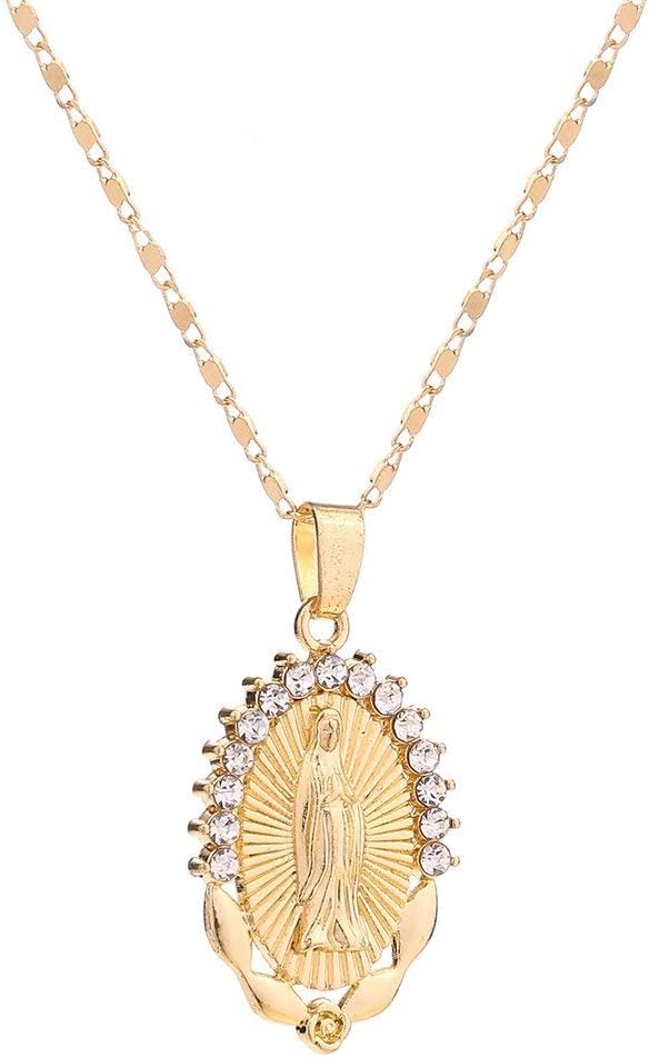AOASK Women Crystal Rhinestone Virgin Mary Pendant Necklace Gold Retro Accessories Party Gifts