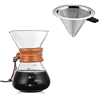 Jack&Dave Pour Over Coffee Maker Serving Set with Reusable Stainless Steel Filter, 3 Cup Serving Coffee Glass, Heat…