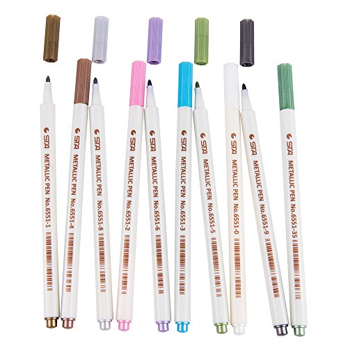 Pulison Marker Pens for Drawings 10 Pcs Assorted Colored Metallic Permanent Paint Markers Pens Metallic Marker Pens for Students Office Suppliers