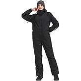 SNBOCON Womens One Piece Ski Suit Colorful Jumpsuits Snowboard Snowsuits Winter Waterproof (M,Blk)