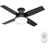 Hunter 44 inch Outdoor or Indoor Ceiling Fan with LED Light and Remote Control - Low Profile Mount Ceiling Fan, 4 Blades, For