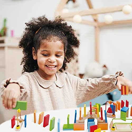 Hape Dynamo Wooden Domino Set Award Winning Domino Racing Building Block Set for Kids, 107 Solid Pieces of Fun Filled Racing, Building and Stacking