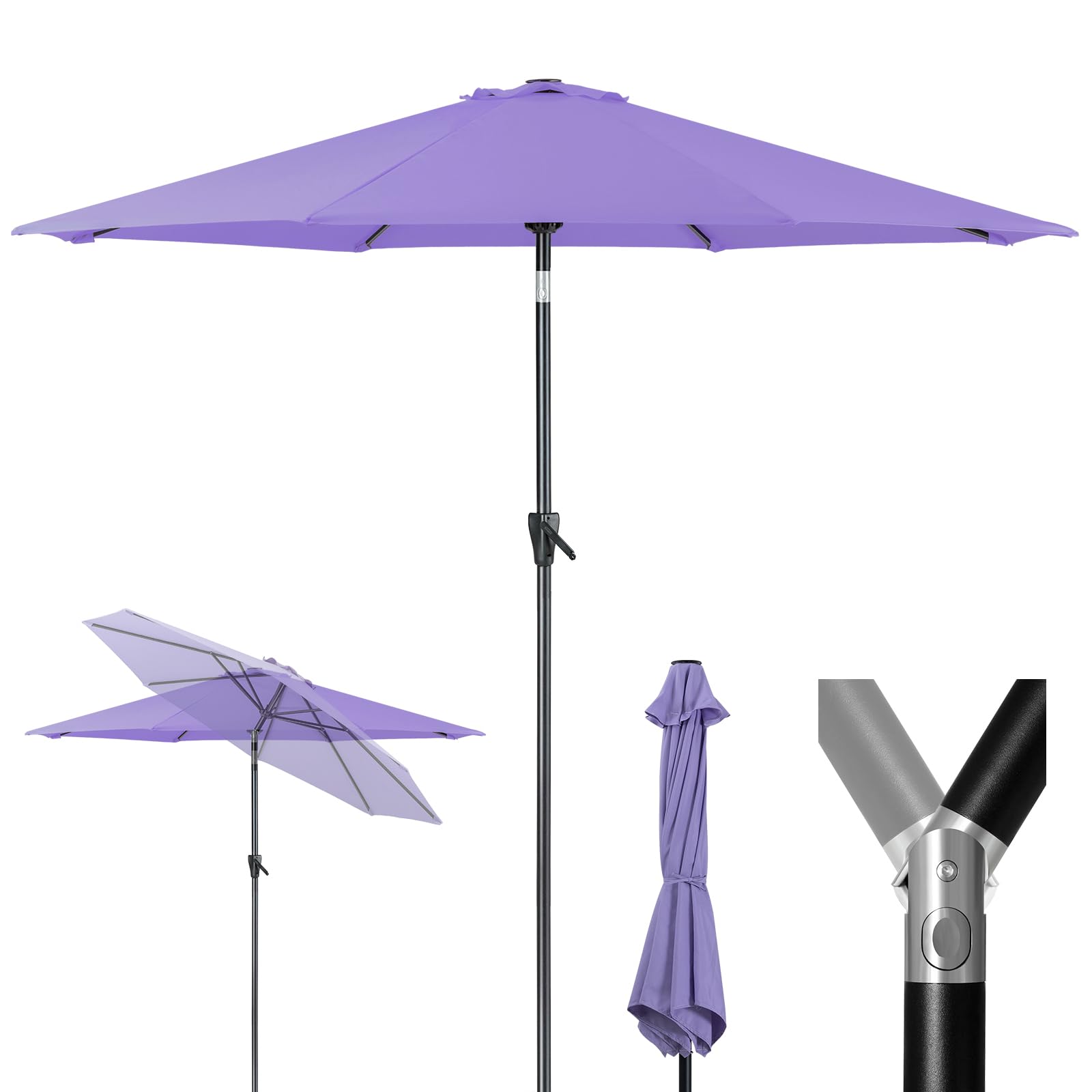 Tempera 9ft Patio Market Outdoor Table Umbrella with Push Button Tilt and Crank, Large Sun Umbrella with Sturdy Pole & Fade Resistant Canopy, Easy to Set, Purple Image