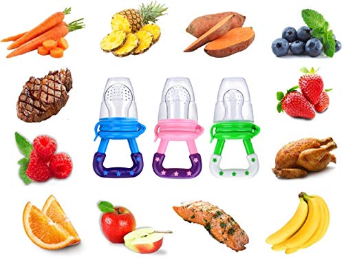 image for Mluchee Baby Fruit Food Feeder 3Pack Silicone Nipple Fresh Pouches Tee