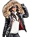 Roiii Women Winter Warm Down Jacket Thick Slim Flash Coat Down Outdoor Hood Parka Short Slim Jacket Black