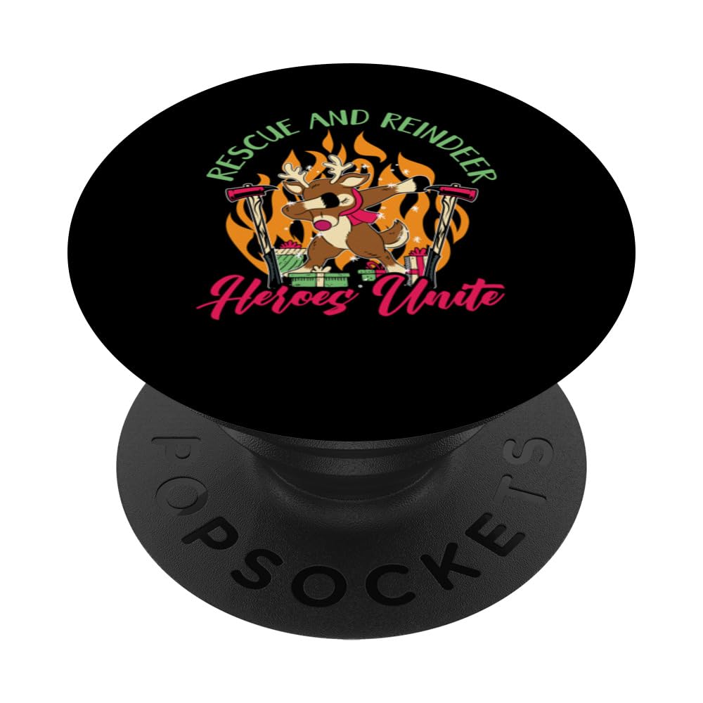 Rescue And Reindeer: Heroes Unite Firefighter Christmas PopSockets Swappable PopGrip