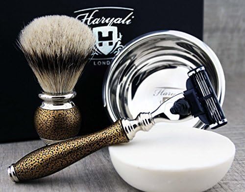 Haryali London 6Pc Mens Shaving Kit 3 Edge Razor, Silver Tip Badger Hair Brush, Bowl, Stand, Soap and Alum Perfect Gift Set For Men - Image 5