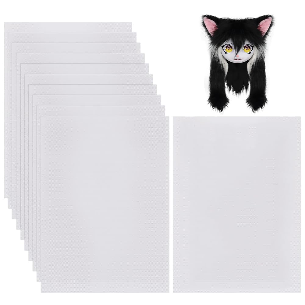 BENECREAT 10 Sheets Fursuit Eye Mesh, 30x22cm White PVC Sublimated Net Waterproof Printable Mesh for Furries Cosplay, Art Dolls, Sculptures, Props, Fursuits, Craft Making
