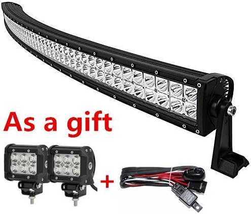 EasyNew® 32" 180W 10-30V Curved LED Light Bar IP68 Waterproof Flood Spot Combo Beam for Offroad SUV UTE ATV Truck with 2PCS 18W Flood LED work lights and Wiring Harness and Mounts