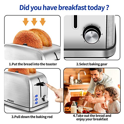 iFedio Toaster 2 Slice Toaster, Retro Stainless Steel Bread Toaster for
