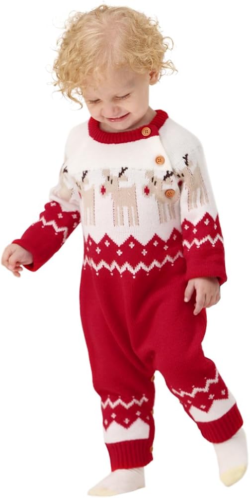 mimixiong Baby Christmas Sweater Toddler Reindeer Outfit Long Sleeve Red Clothes: Clothing