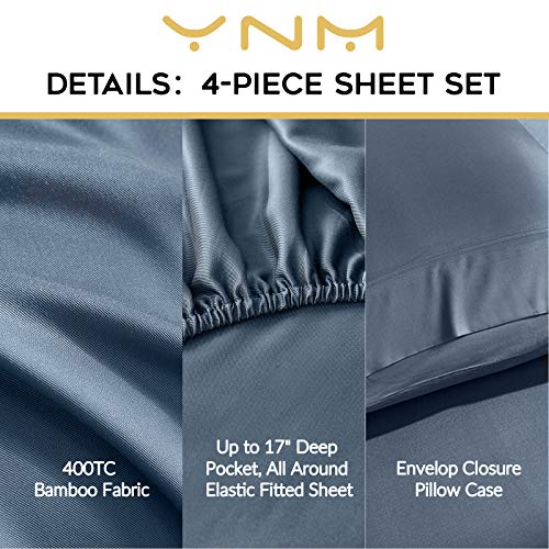 YNM-100-Bamboo-Sheet-Set-400TH-Durable-Natural-Bamboo-Sheets-Collection-4-Piece-Set-Includes-Flat-Sheet-Fitted-Sheet-and-2-Pillowcases-Queen-Blue-Grey