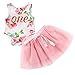 HappyMA 2Pcs Baby Girls Tutu Dress 1st Birthday Sleeveless Floral Romper Top Lace Skirt Outfit Clothes (6-12 Months)