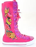 Hearts Butterflies Tattoo Girls Knee High Sneaker Boots Pink or Black