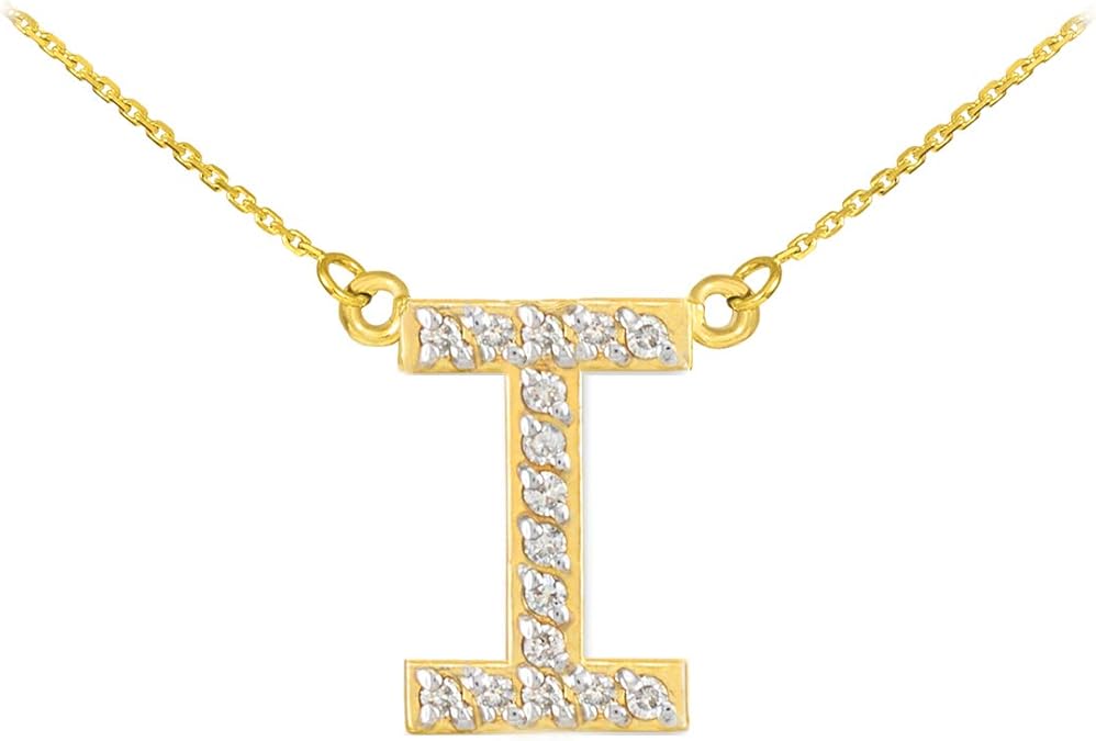 Fine 14k Yellow Gold DiamondStudded Initial Letter I Pendant Necklace