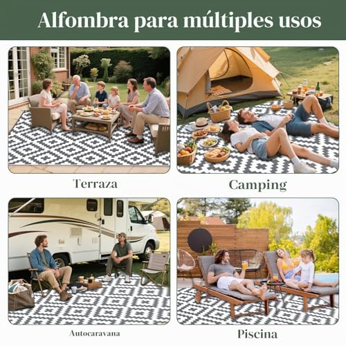 Mokani Waterproof Outdoor Rug 240 x 300 cm, Polypropylene Carpet for Garden, Terrace, Balcony, Pool, Picnic, UV Protection, Easy to Clean, Foldable and Storage