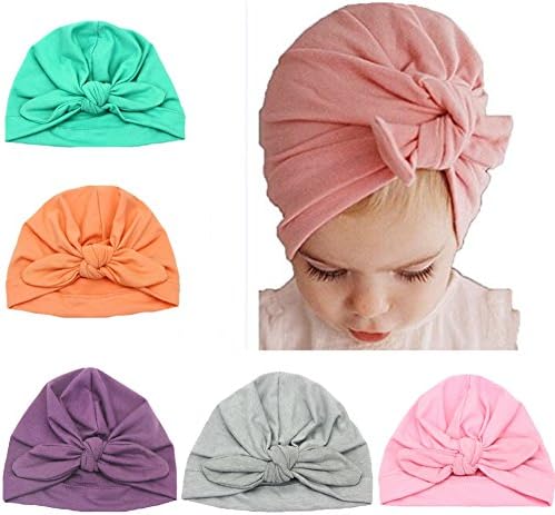 Ademoo Baby Girls Cotton Rabbit Ear Hat Soft Turban Knot Bow Cap (Bow 5 Colors)