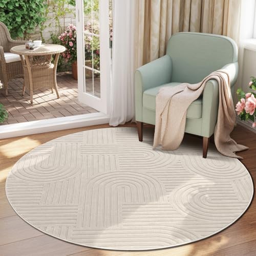 Enyhom Rund Teppich Wohnzimmer 200cm, Großer Flauschiger Kurzflor Teppich Waschbarer Moderner Teppiche 3D Effekt rutschfest Teppiche für Esszimmer Küc