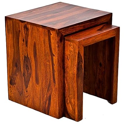 TimberTaste SATIN Medium Small Solid Wood Side Table (Lacquer Finish, Teak Wood)