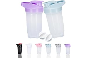 GAISHION Shaker Bottle Protein Shakes Cup and 10-Ounce/300ML Shaker-Bottle with Whisk Balls, Protein Shaker- Bottles Set, Non-BPA plastic(Bule+Purple(2PCS))
