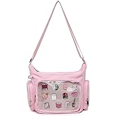 Canvas Ita Bag Crossbody Shoulder Bag Kawaii Purses and Handbags with Anime Pins Display