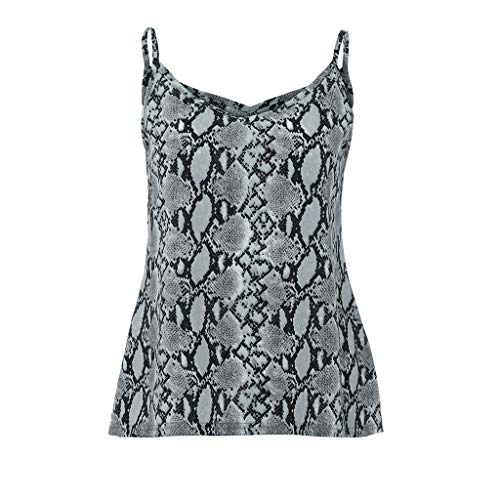 iYBUIA Womens V-Neck Loose Serpentine Printing Sleeveless Camisole T-Shirt Gray