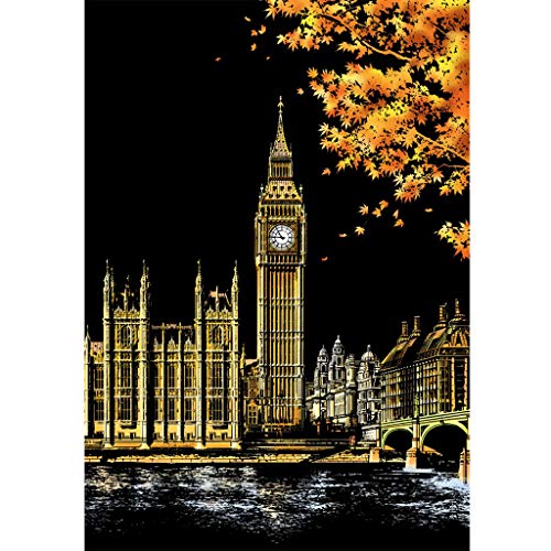 Eraimp Scratch Art Paper, Rainbow Painting Sketch Pad, Night View Scratchboard for Adult and Kids, DIY Arts & Crafts, with Wooden Stylus, Exquisite Packaging - 15.94"x11.2",Big Ben