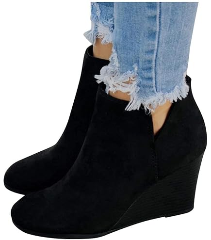 靴 TOKYO BLACK WEDGE HEEL SHORT BOOTS XL Amazon.com | ZHOUYF Womens Wedge Booties Fashion Suede Side Zipper