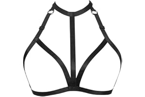 XISESEA Women Bondage Cage Bra Harness Elastic Hollow Out Strappy Bra Lingerie Goth Cupless Body Harness