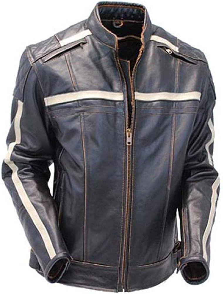 black jacket with white stripes