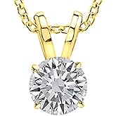 1.5 Carat 14K White Gold Round Diamond 4 Prong Solitaire Pendant Necklace K Color I2 Clarity w/ 18" Silver Chain