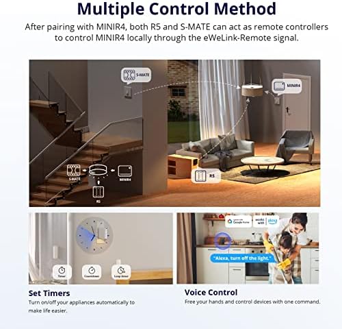 MINIR4 Smart Wlan Schalter 2PCS, WiFi Schalter mit Timing-Funktion, Relay Split Mode, 2.4G WiFi, Neutralleiter erforderlich, Funktioniert mit Alexa/Google Home, Fernbedienung über eWeLink App