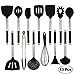 Silicone Cooking Utensils Set, Heat Resistant and Non Stick Kitchen Utensil Set with Stainless Steel Handle (Black)