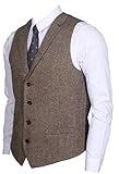 Ruth&Boaz 2Pockets 4Buttons Wool Herringbone/Tweed Tailored Collar Suit Vest (XL, Tweed brown)