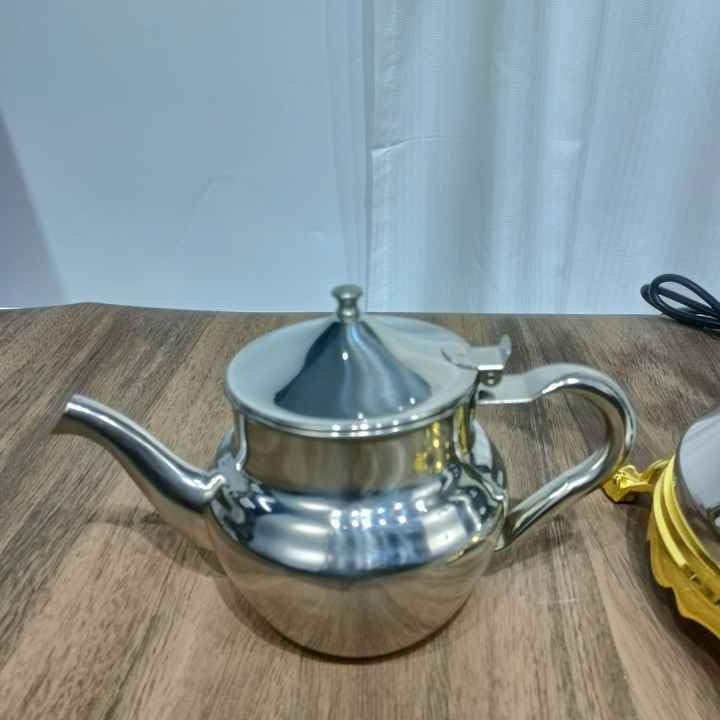 Electric Samovar Tea Maker, Stainless Steel with Gold Accents, 4L Capacity, 1800W, Hot Water Boiler Kettle Set