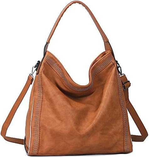 Purses and Handbags Hobo PU Leather Shoulder Satchel Bags Top-handle Large Capacity Purse Rivets Brown