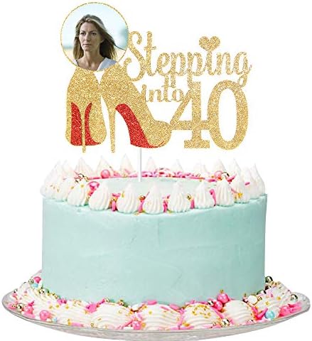 Gold Glitter Stepping Into 40 Cake Topper Women 40th Birthday Cake Topper 40th Birthday Party Decorations Amazon Ae Grocery
