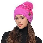 C.C Sequin Pom Beanie for Women - Acrylic Stretchable Soft Warm Knit Winter Skully Hat with Yarn Pom