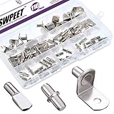 Swpeet 110Pcs 3 Styles Shelf Pins Kit, Top Quality Nickel Plated Shelf Bracket Pegs Cabinet Furniture Shelf Pins Support for Shelf Holes on Cabinets, Entertainment Centers