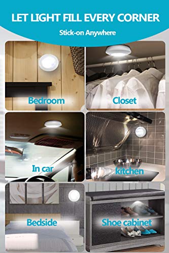 6-Pack Push Lights| Touch Lights| Led Lights for Closet| Tap Light |Closet Lights for Entrance, Hallway, Basement, Bathroom, Cabinet, Closet(Batteries Not Included)