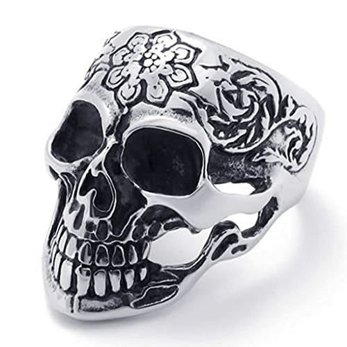 Apluto Finger Ring For Mens 316L Stainless Steel Skull Skeleton Black and Silver US 11
