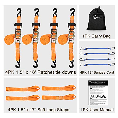 image for Trekassy Ratchet Straps Heavy Duty Motorcycle Tie Downs 4 Pack 1.5