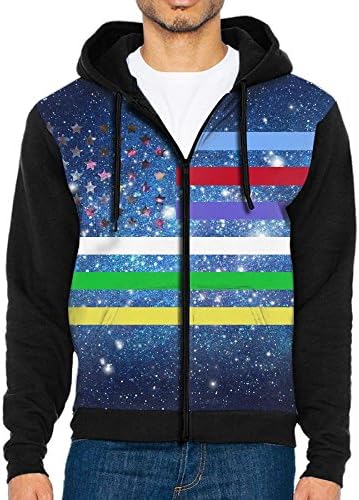 Thin colorful Line American Flag Men's Full Zip Hoodie Hooded Long Sleeve Pocket Fleece Sweatshirt XXL