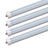 JESLED 8FT LED Light Tubes - 50W 5000K 6000 Lumens, Single Pin Fa8 Base, T8 T10 T12 LED Fluorescent Bulbs Replacement, 100-130W Equivalent, V Shape, Clear, Dual-Ended Power, Ballast Bypass (4-Pack)