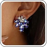 Aneneiceera Boho Sapphire Gemstone Stud Earrings Blue Rhinestone Earring Vintage Blue Gemstone Earring Wedding Crystal Earrings Jewelry for Women