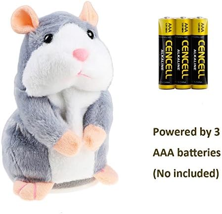 Talking Hamster Repeats What You Say Plush Interactive Toy, Talking Record Mimics Plush Animal Toy Electronic Pet Buddy Hamster Gift for Kids Children Christmas (Grey, Talking Hamster)