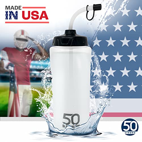 50 Strong 1 Liter Water Bottle with Straw Hockey Water Bottle with