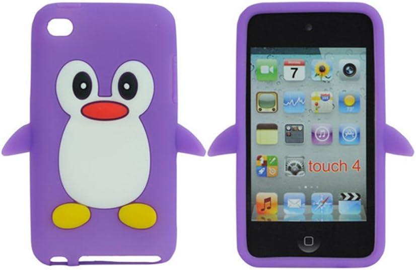 Tsmine Apple iPod touch 4th Generation Penguin Cartoon Case - Cute 3D Penguin Soft Silicone Back Washable Cover Case Protective Skin for iPod Touch 4 4th Gen, Purple