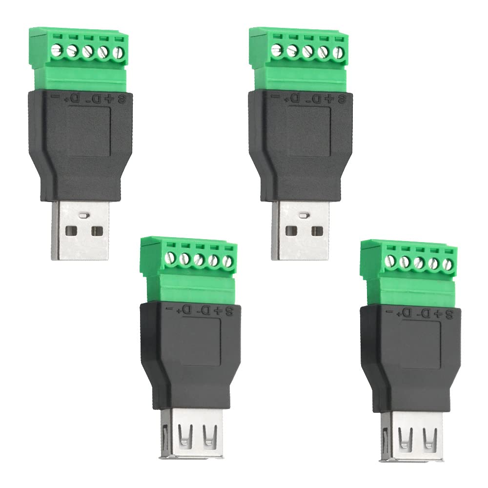 WMYCONGCONG 4 PCS USB 2.0 Type A Male Female to 5 Pin Female Bolt Screw w/Shield Terminal Plug Adapter Connector Converter